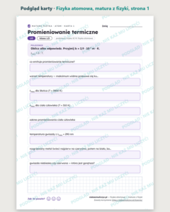 Fizyka atomowa — matura z fizyki — 10 kart PDF z kluczem — podgląd karty, strona 1