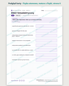 Fizyka atomowa — matura z fizyki — 10 kart PDF z kluczem — podgląd karty, strona 6