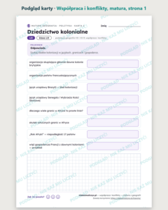 Współpraca i konflikty — matura z geografii — 10 kart PDF z kluczem — podgląd karty, strona 1
