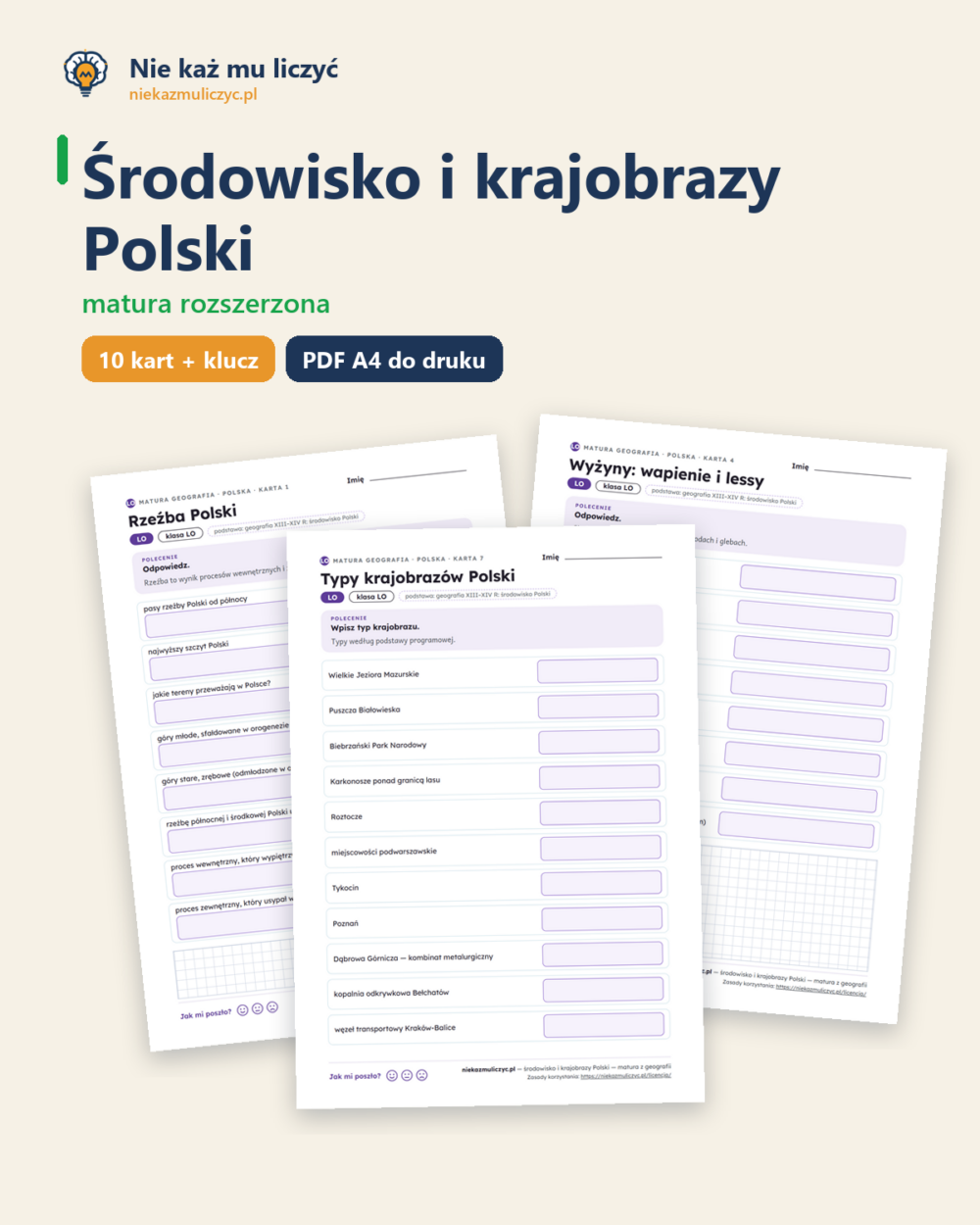 Środowisko i krajobrazy Polski, matura z geografii — 10 kart PDF — okładka