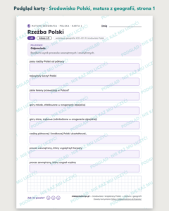 Środowisko i krajobrazy Polski, matura z geografii — 10 kart PDF — podgląd karty, strona 1