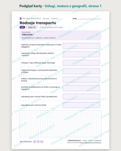 Usługi — matura z geografii — 10 kart PDF z kluczem — podgląd karty, strona 1