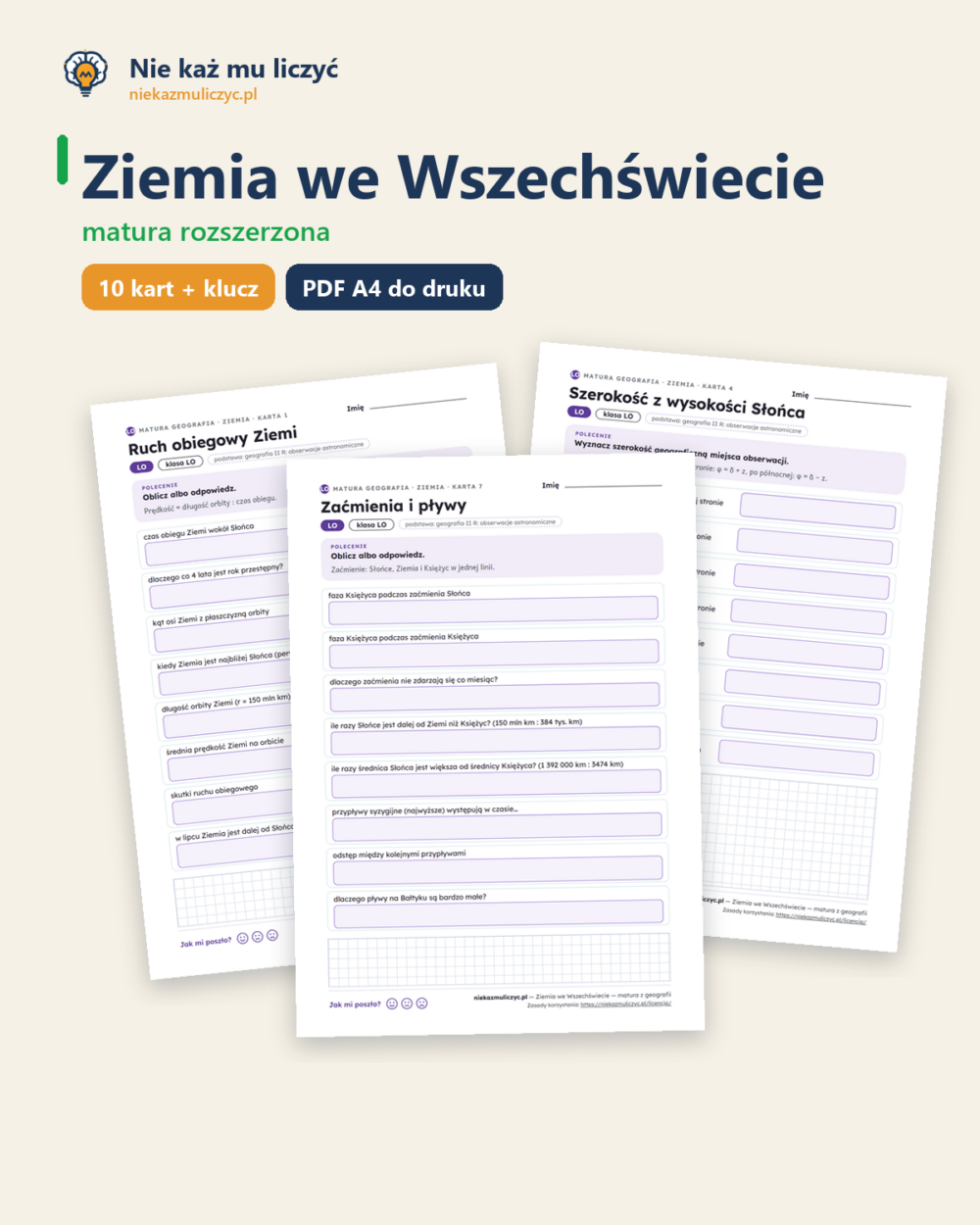 Ziemia we Wszechświecie — matura z geografii — 10 kart PDF z kluczem — okładka