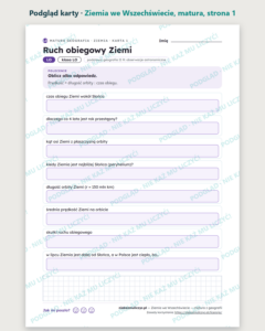 Ziemia we Wszechświecie — matura z geografii — 10 kart PDF z kluczem — podgląd karty, strona 1