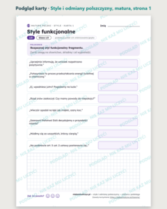 Style i odmiany polszczyzny, matura z polskiego — 10 kart PDF — podgląd karty, strona 1