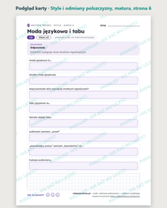 Style i odmiany polszczyzny, matura z polskiego — 10 kart PDF — podgląd karty, strona 6