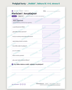 „Hobbit”, lektura kl. 4–6 — 10 kart pracy PDF z kluczem — podgląd karty, strona 6