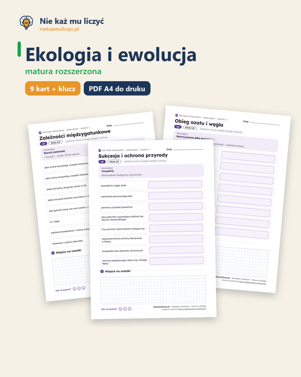 Ekologia i ewolucja — matura z biologii — 9 kart PDF z kluczem — okładka