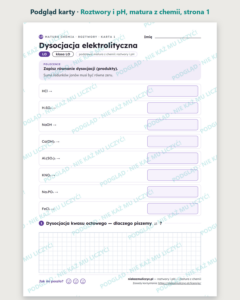 Roztwory i pH — matura z chemii — 9 kart PDF z kluczem — podgląd karty, strona 1