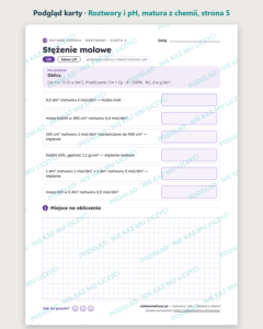 Roztwory i pH — matura z chemii — 9 kart PDF z kluczem — podgląd karty, strona 5