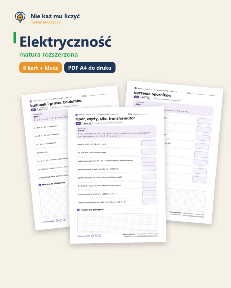 Elektryczność — matura z fizyki — 8 kart PDF z kluczem — okładka
