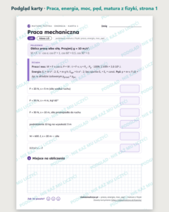 Praca, energia, moc, pęd — matura z fizyki — 9 kart PDF z kluczem — podgląd karty, strona 1