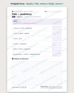 Optyka i fale — matura z fizyki — 8 kart PDF z kluczem — podgląd karty, strona 1