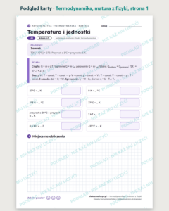 Termodynamika — matura z fizyki — 9 kart PDF z kluczem — podgląd karty, strona 1