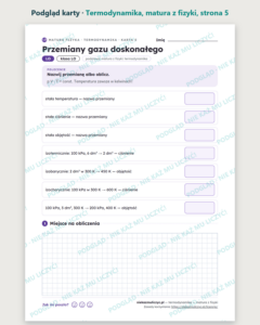 Termodynamika — matura z fizyki — 9 kart PDF z kluczem — podgląd karty, strona 5