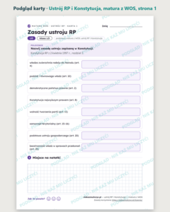 Ustrój RP i Konstytucja — matura z WOS — 9 kart PDF z kluczem — podgląd karty, strona 1