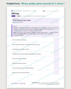 Wirusy, grzyby, glony i porosty, kl. 5 — 10 kart pracy PDF z kluczem — podgląd karty, strona 1