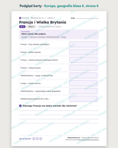 Europa, geografia klasa 6 — 10 kart pracy PDF z kluczem — podgląd karty, strona 6