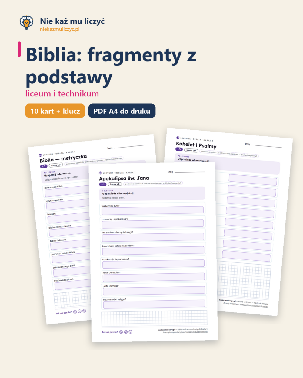 Biblia: fragmenty z podstawy — karty do lektury, liceum, 10 kart PDF — okładka