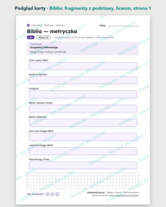 Biblia: fragmenty z podstawy — karty do lektury, liceum, 10 kart PDF — podgląd karty, strona 1