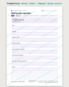Homer: „Iliada” i „Odyseja” — karty do lektury, liceum, 10 kart PDF — podgląd karty, strona 1