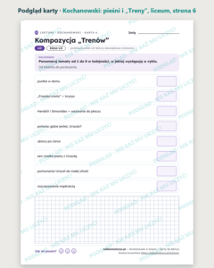Kochanowski: pieśni i „Treny” — karty do lektury, liceum, 10 kart PDF — podgląd karty, strona 6