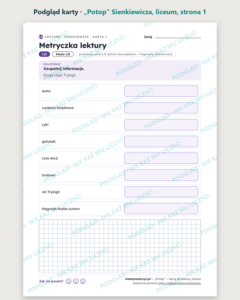 „Potop” Sienkiewicza — karty do lektury, liceum, 10 kart PDF — podgląd karty, strona 1