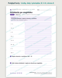 Liczby, daty i pieniądze, angielski klasy 4–6 — 10 kart PDF z kluczem — podgląd karty, strona 6