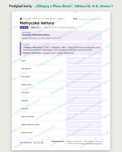„Chłopcy z Placu Broni”, lektura kl. 4–6 — 10 kart pracy PDF z kluczem — podgląd karty, strona 1