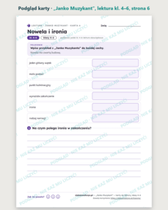 „Janko Muzykant”, lektura kl. 4–6 — 10 kart pracy PDF z kluczem — podgląd karty, strona 6