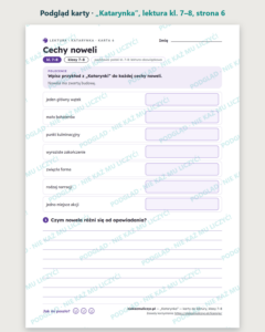 „Katarynka”, lektura kl. 7–8 — 10 kart pracy PDF z kluczem — podgląd karty, strona 6