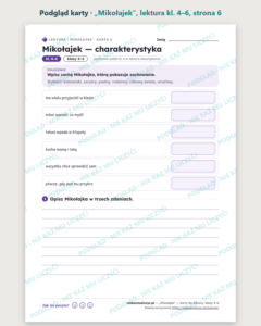 „Mikołajek”, lektura kl. 4–6 — 10 kart pracy PDF z kluczem — podgląd karty, strona 6