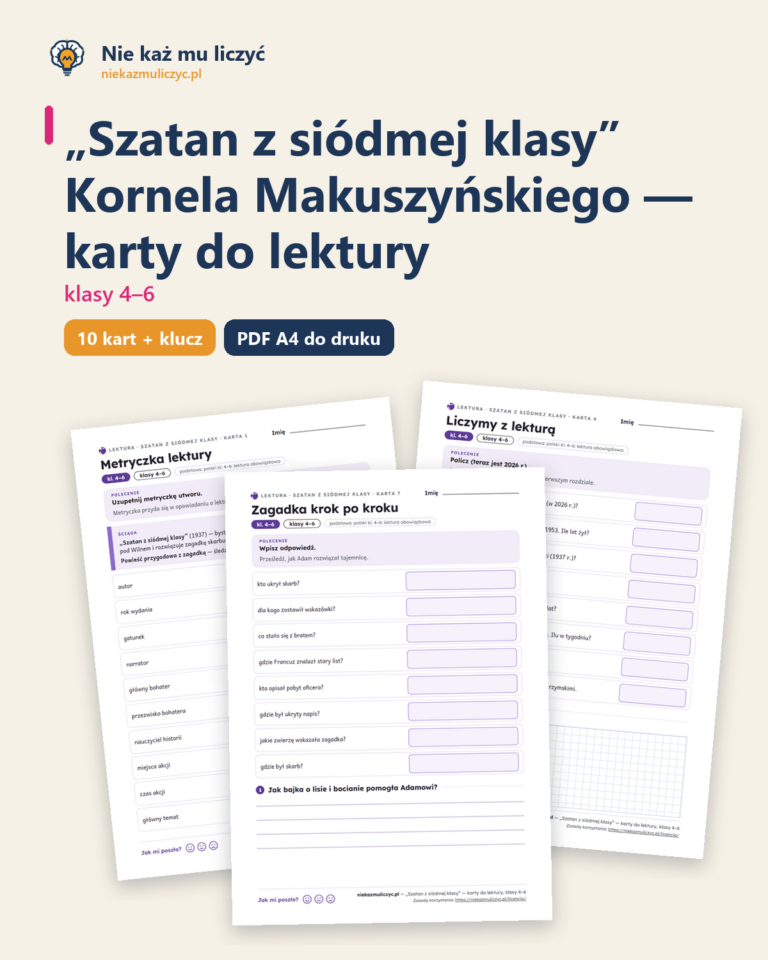 „Szatan z siódmej klasy”, lektura kl. 4–6 — 10 kart PDF z kluczem — okładka