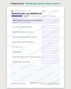 Demokracja i prawo — edukacja obywatelska, liceum, 10 kart PDF — podgląd karty, strona 1