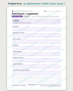 Ja, społeczeństwo i szkoła — edukacja obywatelska, liceum, 10 kart PDF — podgląd karty, strona 1