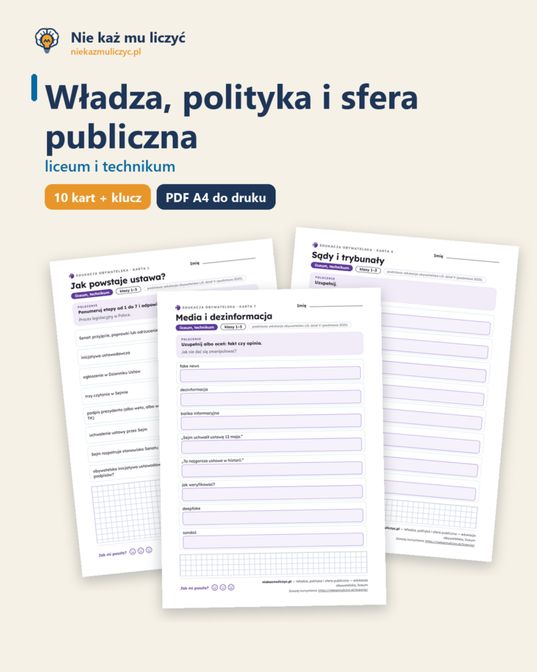 Władza, polityka i sfera publiczna — edukacja obywatelska, liceum — okładka