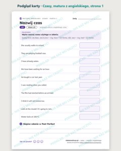 Czasy — matura z angielskiego — 10 kart PDF z kluczem — podgląd karty, strona 1