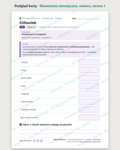 Słownictwo tematyczne — matura z angielskiego — 12 kart PDF z kluczem — podgląd karty, strona 1