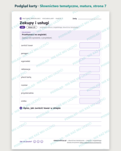 Słownictwo tematyczne — matura z angielskiego — 12 kart PDF z kluczem — podgląd karty, strona 7