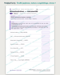 Środki językowe — matura z angielskiego — 9 kart PDF z kluczem — podgląd karty, strona 1