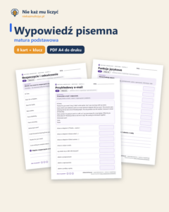 Wypowiedź pisemna — matura z angielskiego — 8 kart PDF z kluczem — okładka