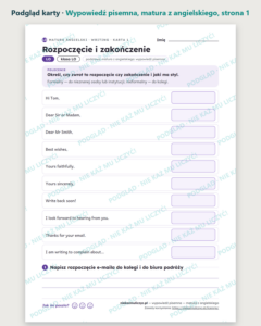 Wypowiedź pisemna — matura z angielskiego — 8 kart PDF z kluczem — podgląd karty, strona 1