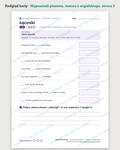 Wypowiedź pisemna — matura z angielskiego — 8 kart PDF z kluczem — podgląd karty, strona 5