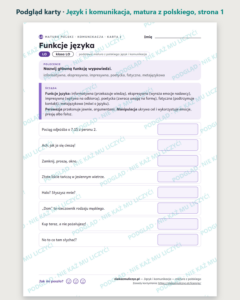 Język i komunikacja — matura z polskiego — 8 kart PDF z kluczem — podgląd karty, strona 1