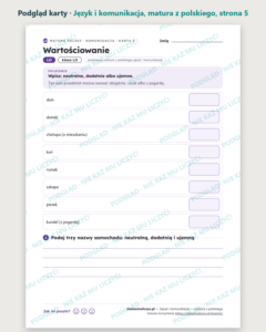 Język i komunikacja — matura z polskiego — 8 kart PDF z kluczem — podgląd karty, strona 5