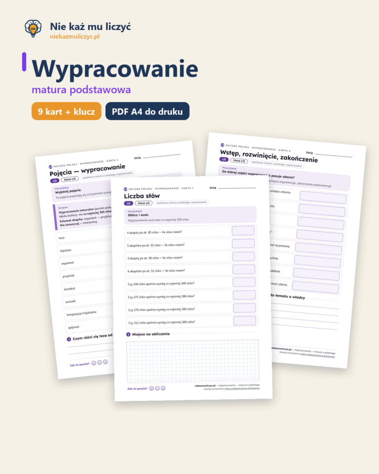 Wypracowanie — matura z polskiego — 9 kart PDF z kluczem — okładka