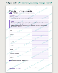 Wypracowanie — matura z polskiego — 9 kart PDF z kluczem — podgląd karty, strona 1