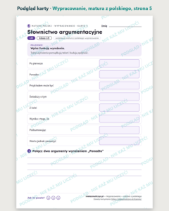 Wypracowanie — matura z polskiego — 9 kart PDF z kluczem — podgląd karty, strona 5