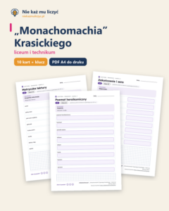 „Monachomachia” Krasickiego — karty do lektury, liceum, 10 kart PDF — okładka
