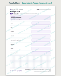 Opowiadania Poego — karty do lektury, liceum, 10 kart PDF — podgląd karty, strona 1